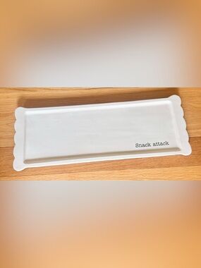 🤍 Mud Pie “Snack Attack” Ceramic Serving Tray | White Rectangle Appetizer Platte